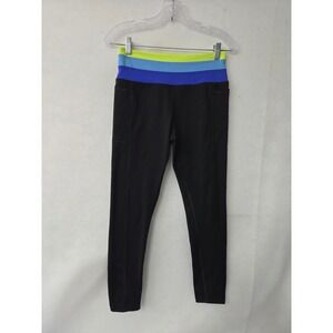 Love & Sports Women Black Neon Colorblock Waistband Leggings Pockets S LS23C916